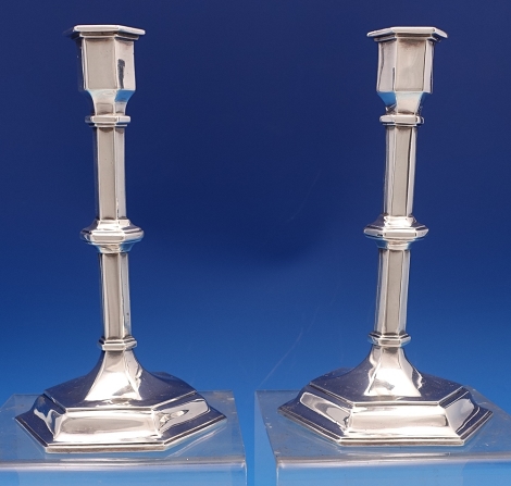 Candlestick Pair c.1892-3 by Wm Hutton & Sons all sterling, not weighted, 11.40ozt pr 7 1/2